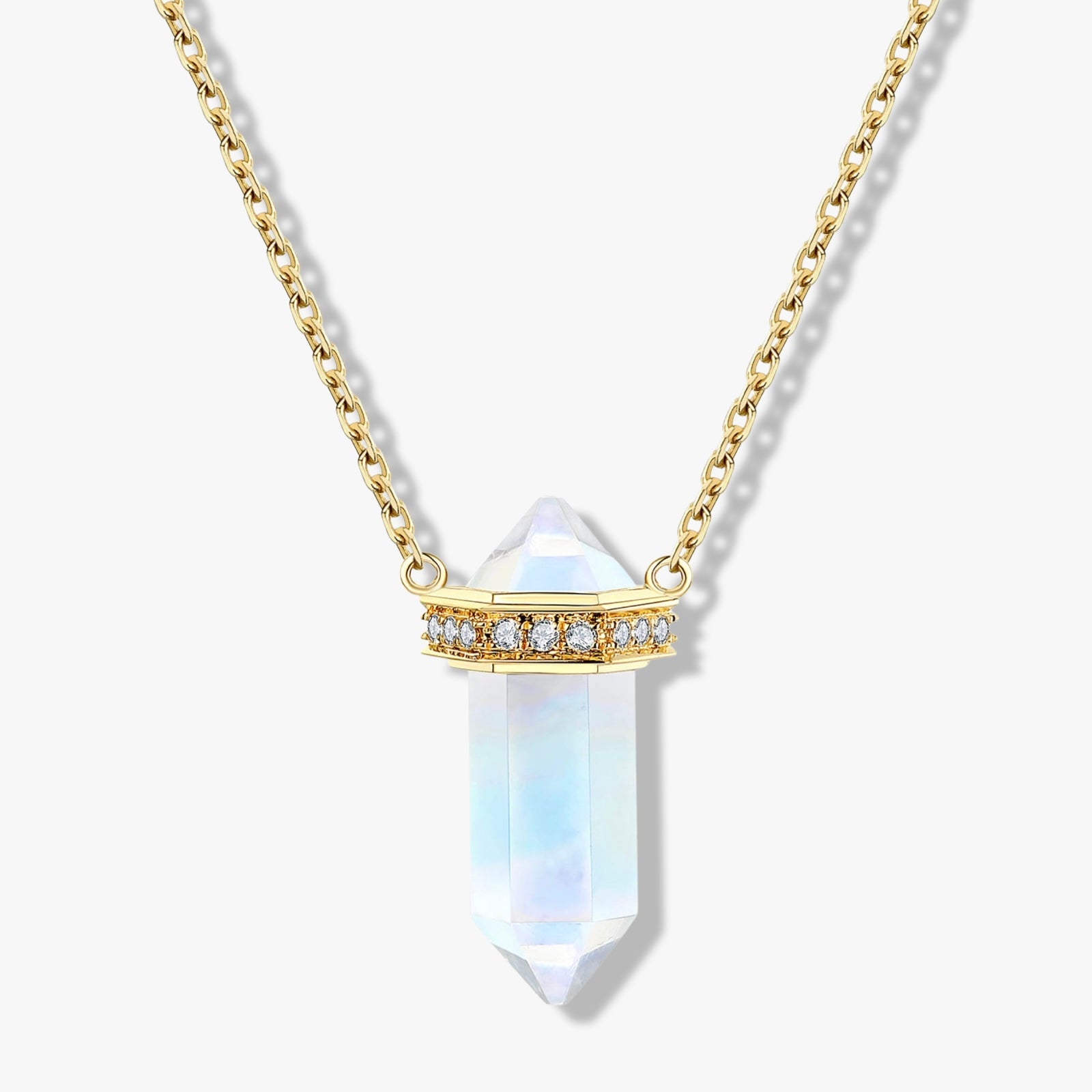 Moonstone Diamond Bar Necklace  |  Solid 18k - CELESTIAL