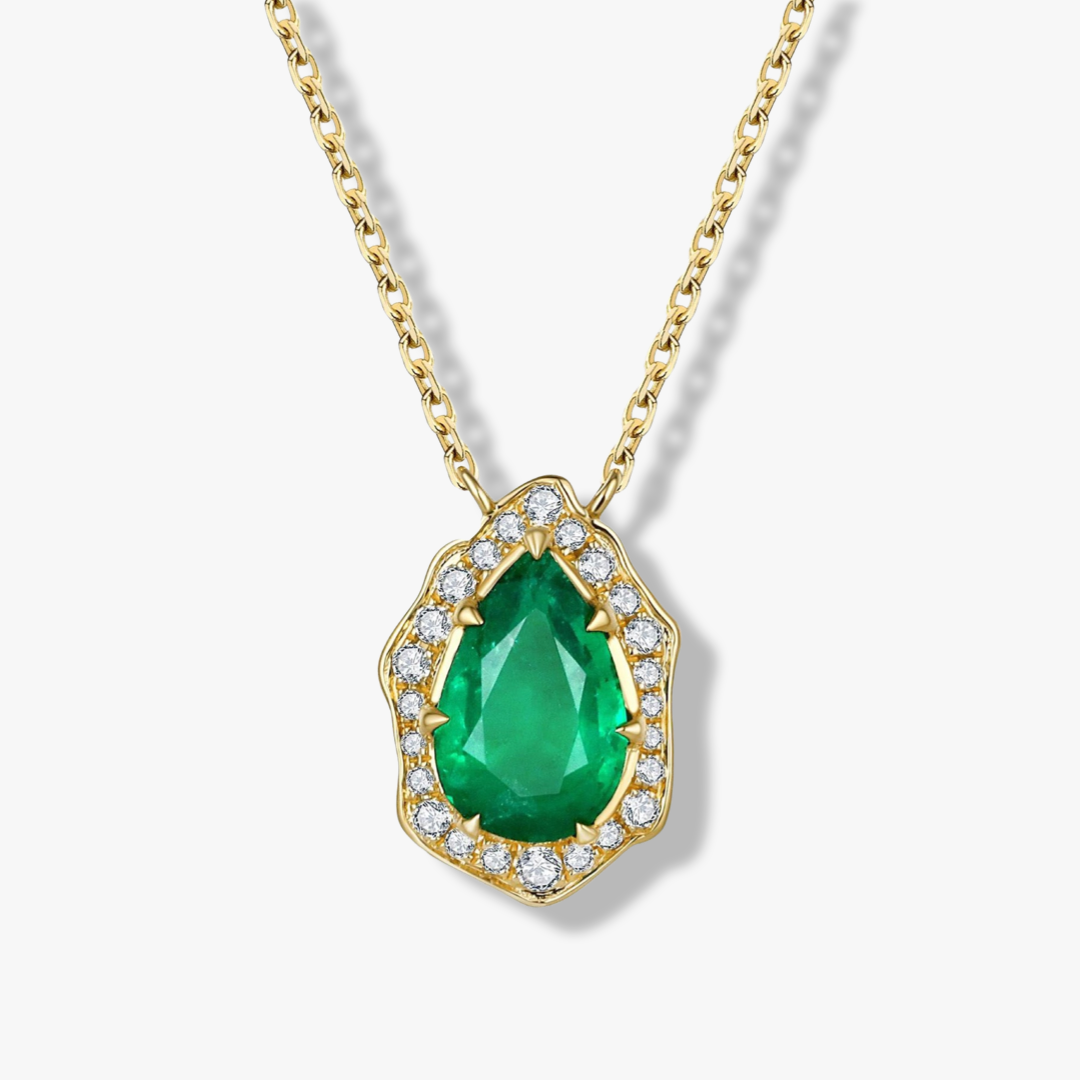 Zambian Emerald Pavé Diamond Necklace  |  Solid 18k - CELESTIAL