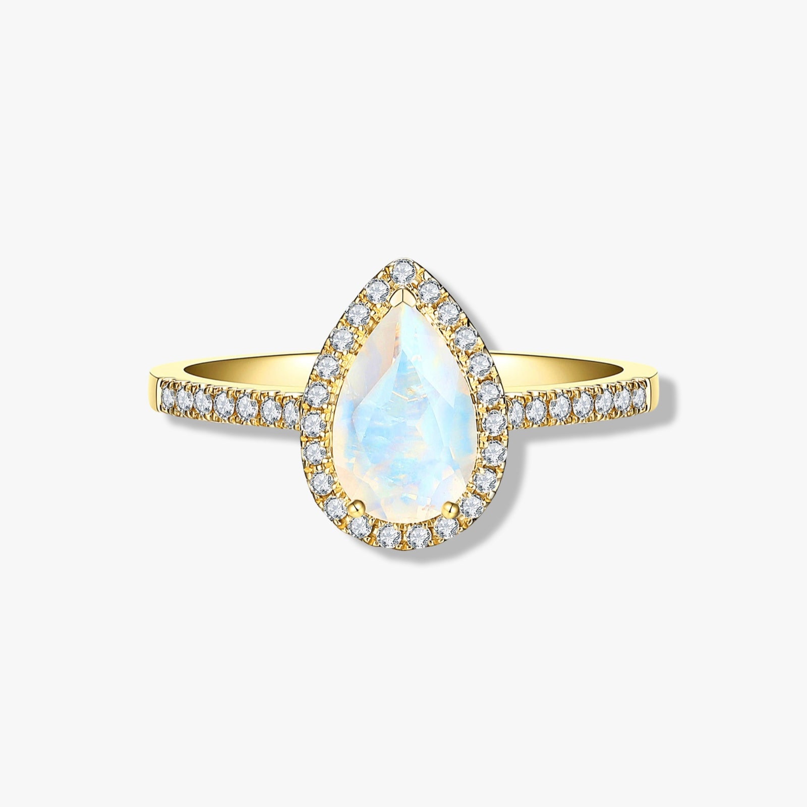 Pavé Diamond Halo Pear Moonstone Ring  |  Solid 18k - CELESTIAL