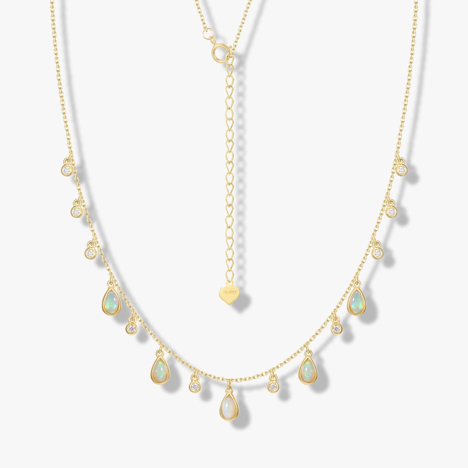 Diamond and Opal Teardrop Necklace  |  Solid 14k - CELESTIAL