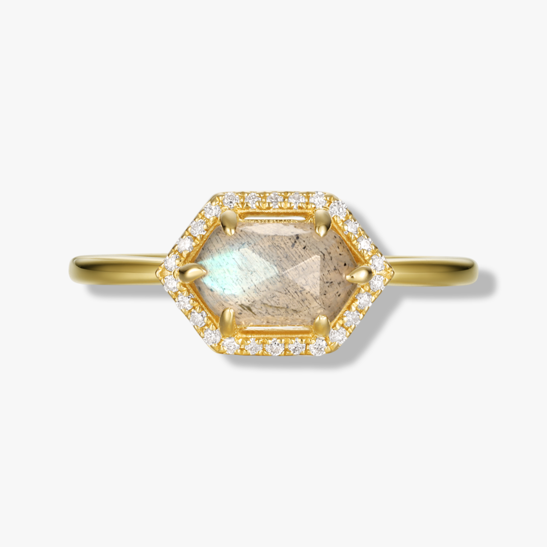 Diamond Labradorite Ring  |  Solid 18k - CELESTIAL