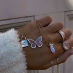 Butterfly Moonstone Pavé Diamond Necklace | Solid 14k - CELESTIAL
