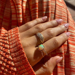 Opal Pavé Halo Diamond Ring | Solid 18k - CELESTIAL